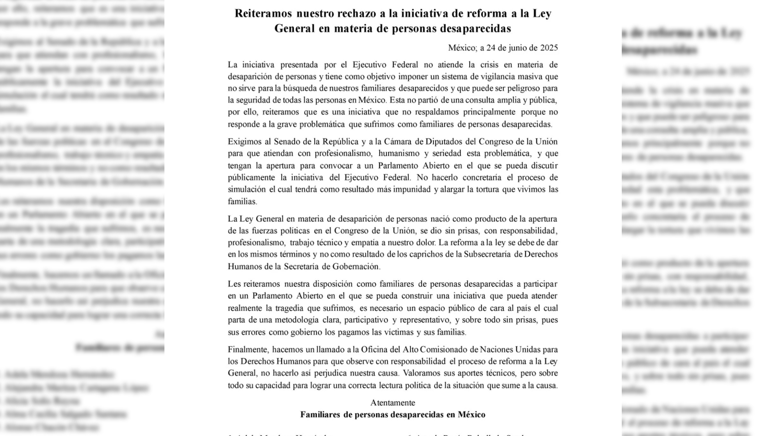 Rechazan colectivos de búsqueda reforma a la Ley de Desaparecidos en México