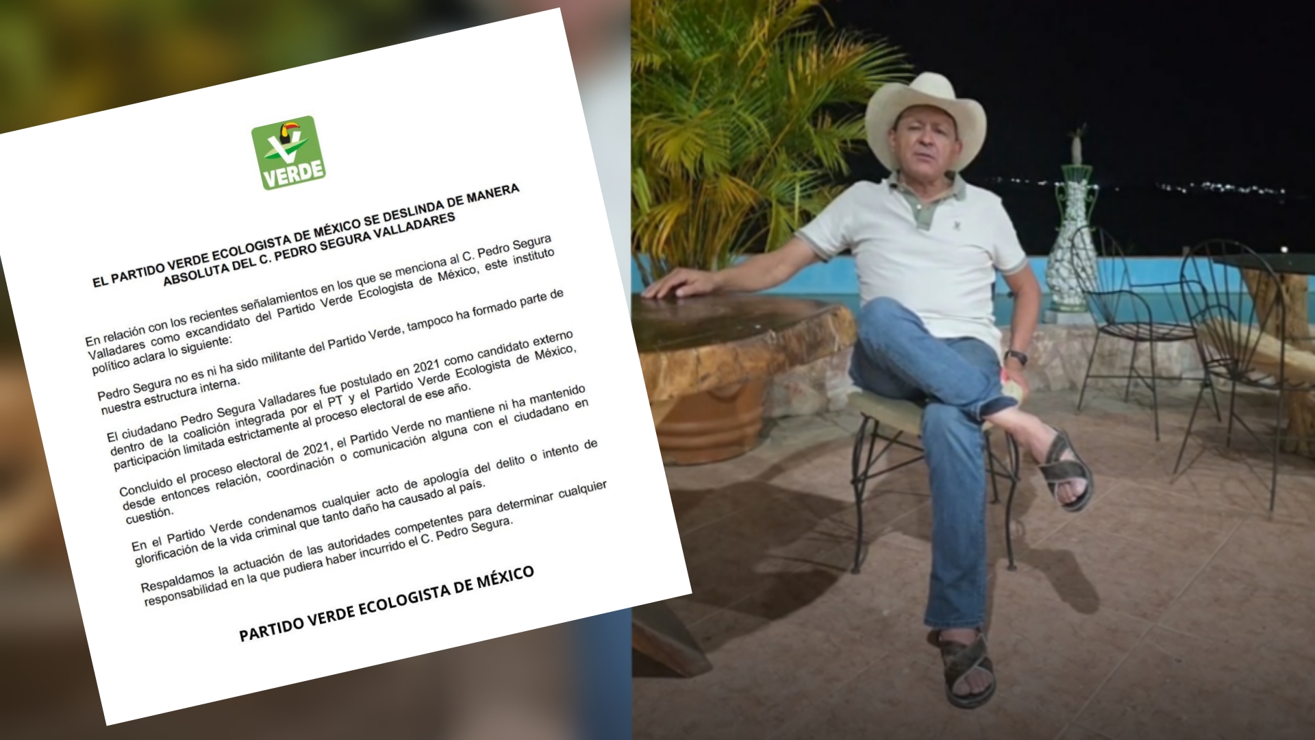 Se deslinda el PVEM de Pedro Segura y condena cualquier apología del delito