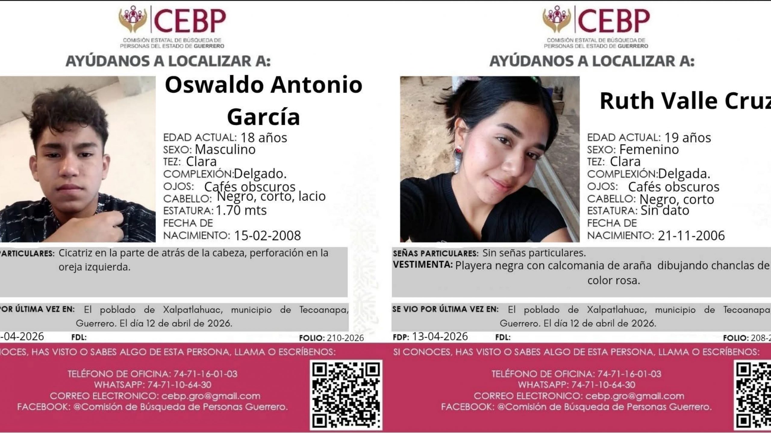 Presunto grupo armado plagia a dos jóvenes en Tecoanapa