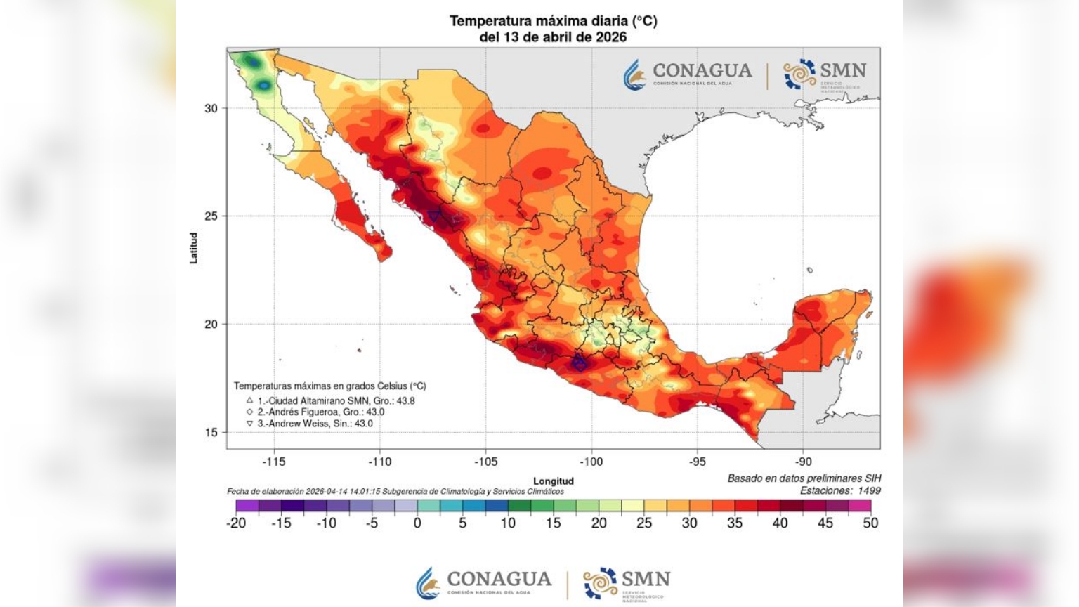 Registró Guerrero este martes las temperaturas más altas en el país al superar los 43 grados